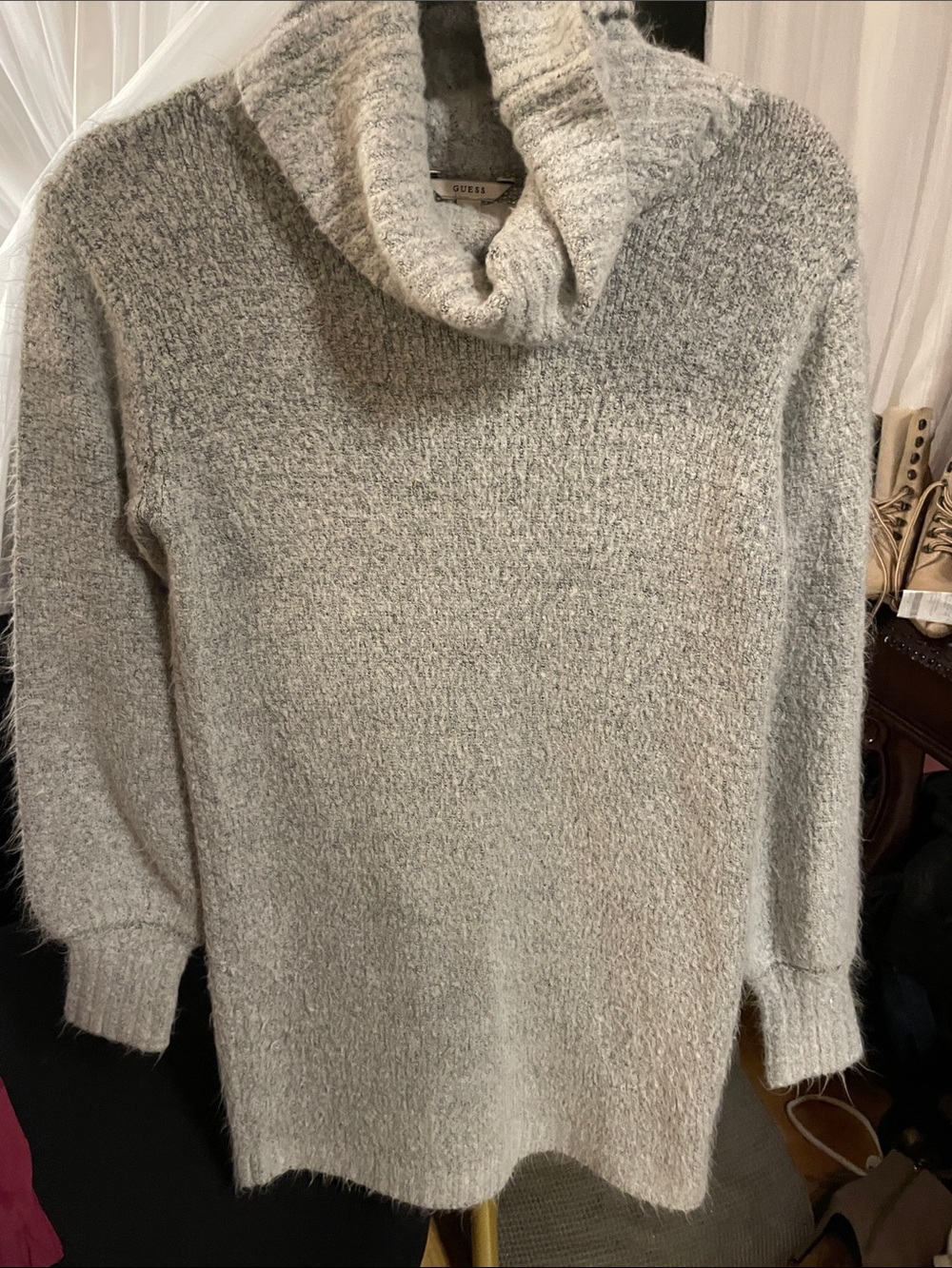 Guess Light Gray Turtleneck Sweater Dress